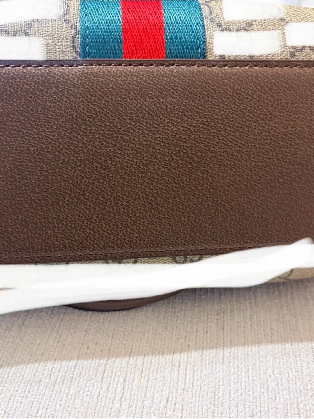 Brown Canvas Mini Bag with Signature Web Stripe